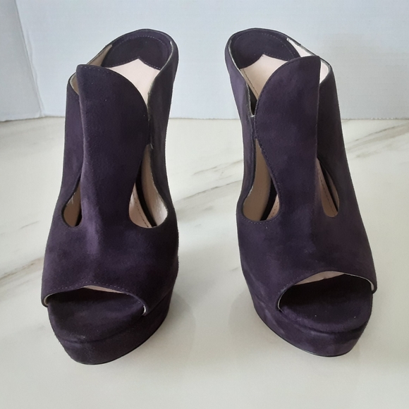 AUTHENTIC PRADA MILANO PURPLE SUEDE PLATFORM STILETTO SLIDES SZ 38.5 #PR… - Picture 9 of 13